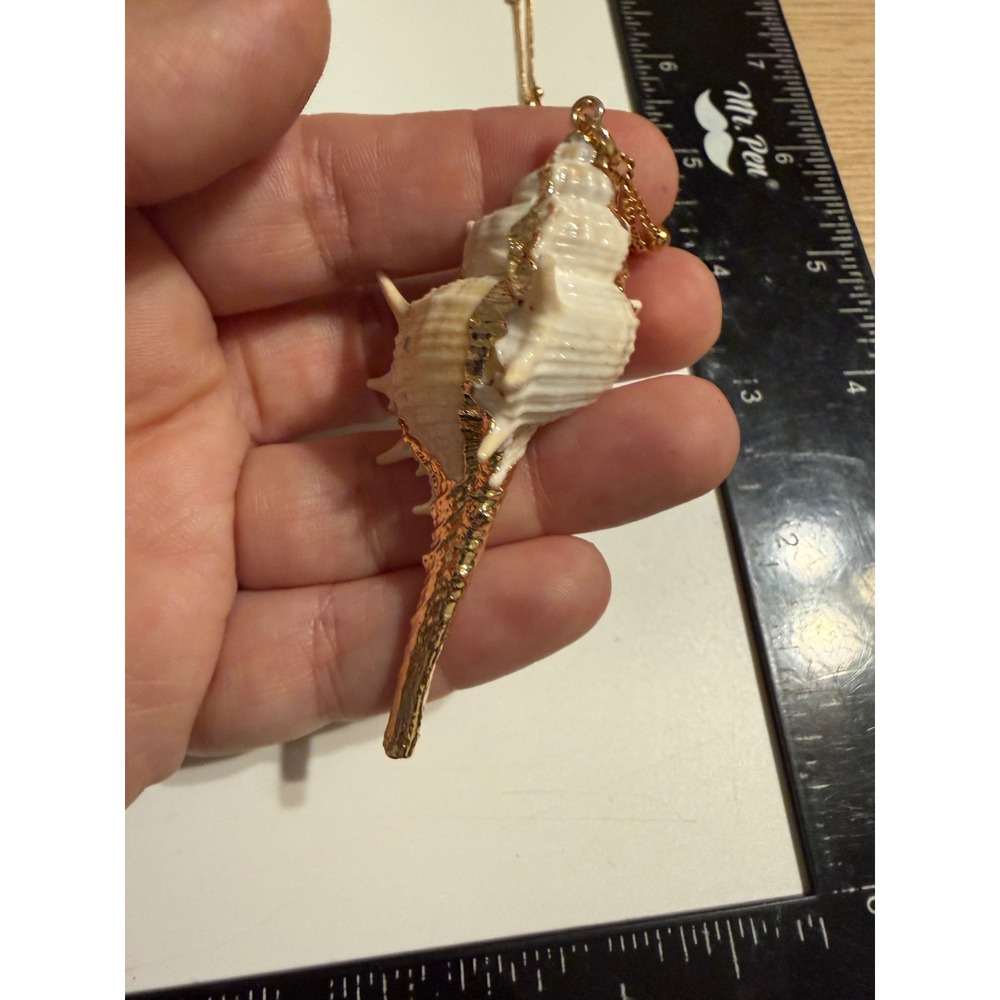Gold Trim White Murex Seashell Pendant Necklace Coastal Beach Boho Jewelry